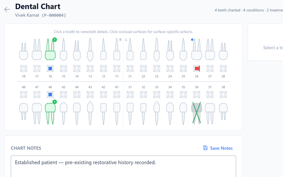 Interactive dental odontogram in FAB Doctor