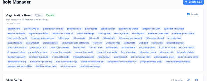 Roles &amp; permissions in FAB Doctor